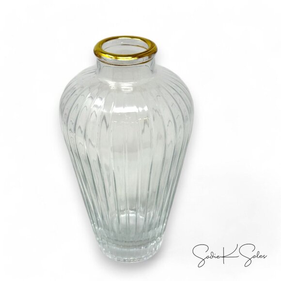 9" Fluted Clear Glass Bud Vase Gold Rim – Hearth & Hand Magnolia, Christmas 2024 - Picture 4 of 6